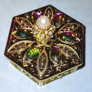 Hexagon Shape Storage Trinket Box Case w/ Crown Jewels